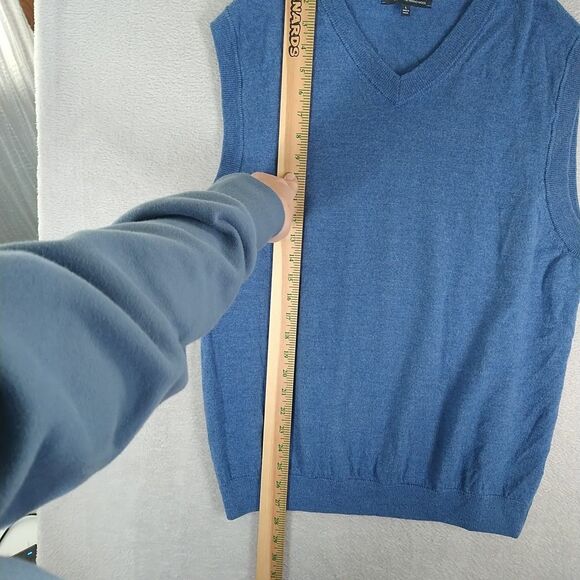 Hart Schaffner Marx Sweater Vest Men's Large Blue Extra Fine Merino Wool V Neck - Picture 4 of 9